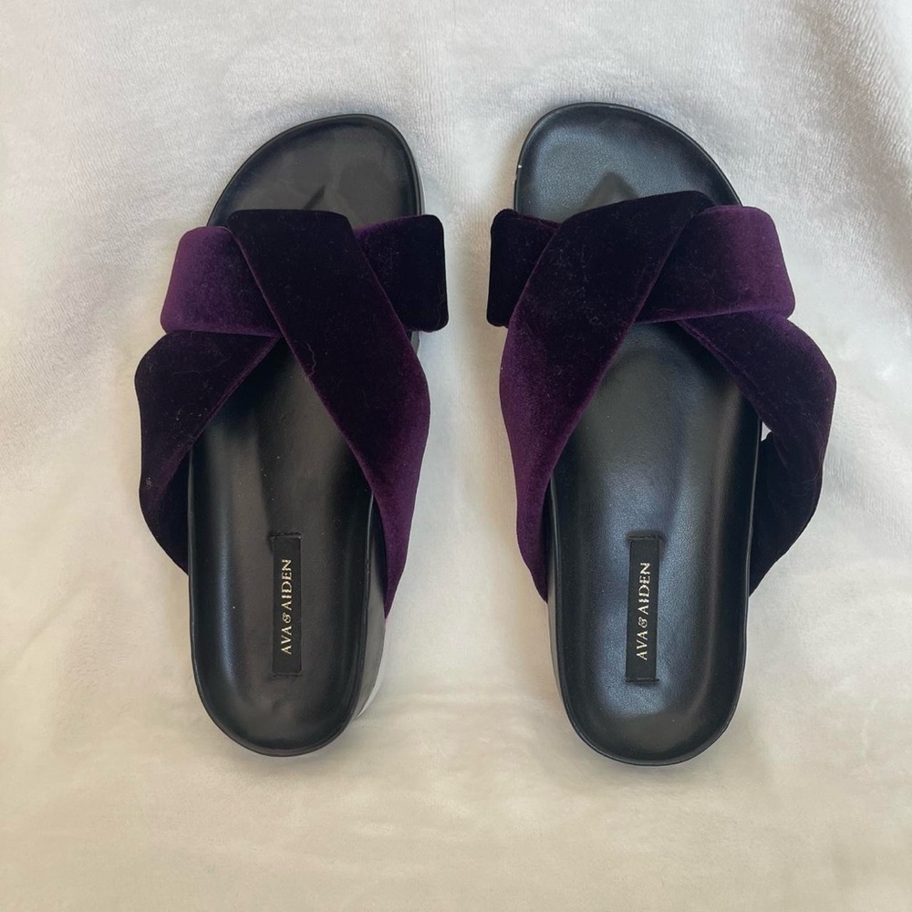 Ava & Aiden purple velvet slide sandals